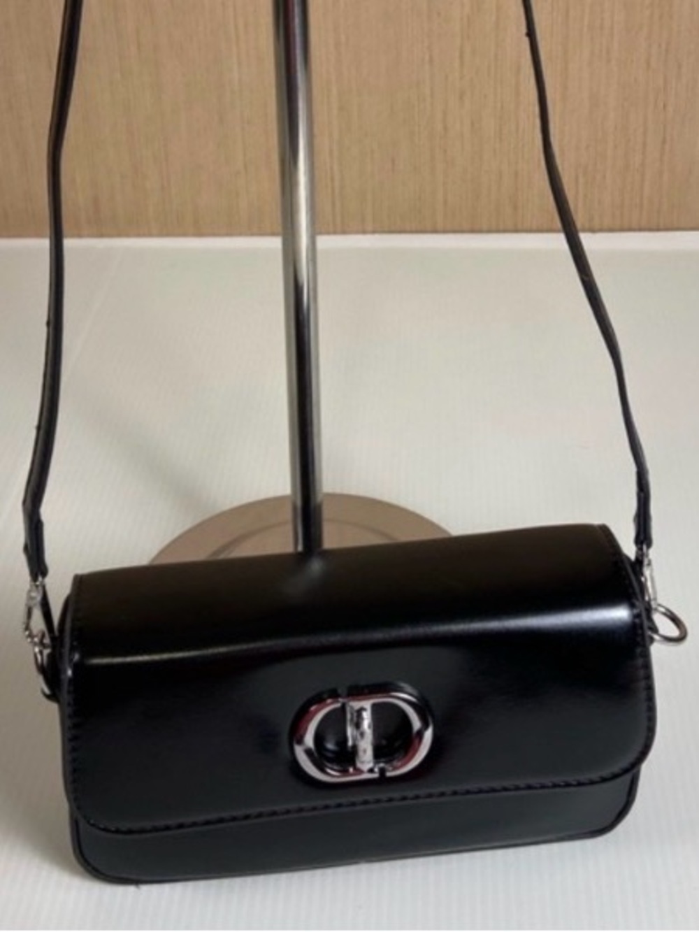 Black Patent Baguette Shoulder Bag Turn Lock Mini Y2K Chic NWOT